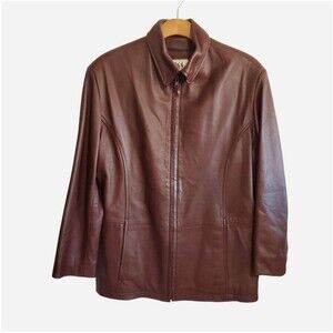 XL Mens Brown Genuine Leather Zip Up Jacket Collared Made in Argentina Size 42